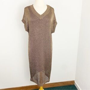 Tuckernuck size S Brown/ Gold Bronze Metallic Knit Indie Midi Dress w/ Slip